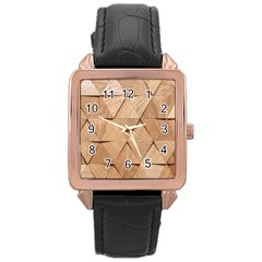 Wooden Triangles Texture, Wooden Wooden Rose Gold Leather Watch  by nateshop