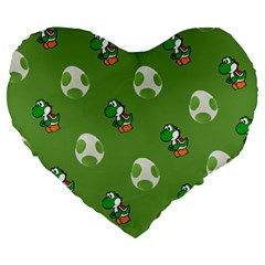 Yoshi Print, Super, Huevo, Game, Green, Egg, Mario Large 19  Premium Heart Shape Cushions by nateshop