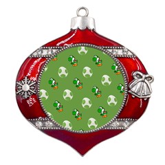 Yoshi Print, Super, Huevo, Game, Green, Egg, Mario Metal Snowflake And Bell Red Ornament by nateshop