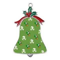 Yoshi Print, Super, Huevo, Game, Green, Egg, Mario Metal Holly Leaf Bell Ornament by nateshop