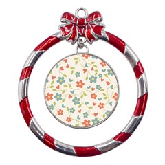 Abstract-1 Metal Red Ribbon Round Ornament