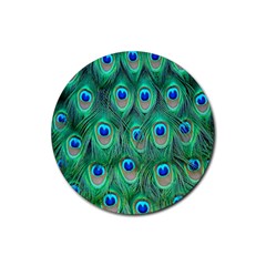 Feather, Bird, Pattern, Peacock, Texture Rubber Coaster (round) by nateshop