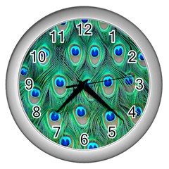 Feather, Bird, Pattern, Peacock, Texture Wall Clock (silver) by nateshop