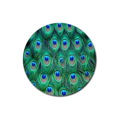 Feather, Bird, Pattern, Peacock, Texture Rubber Round Coaster (4 Pack) by nateshop