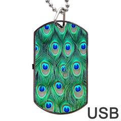 Feather, Bird, Pattern, Peacock, Texture Dog Tag Usb Flash (two Sides) by nateshop