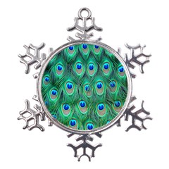 Feather, Bird, Pattern, Peacock, Texture Metal Large Snowflake Ornament by nateshop