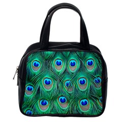 Peacock Feathers, Bonito, Bird, Blue, Colorful, Feathers Classic Handbag (one Side) by nateshop