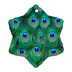 Peacock Feathers, Bonito, Bird, Blue, Colorful, Feathers Ornament (snowflake)