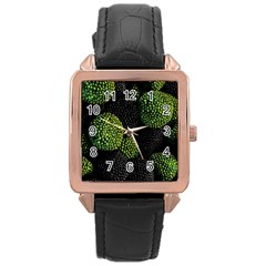 Berry,note, Green, Raspberries Rose Gold Leather Watch  by nateshop
