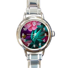 Eaves, Mate, Pink, Purple, Stock Wall Round Italian Charm Watch