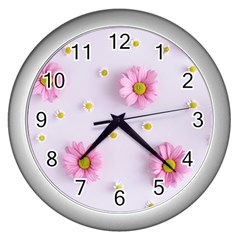 Springpurple Flower On A Purple Background Wall Clock (silver) by nateshop