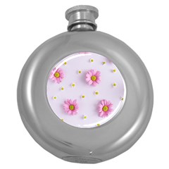 Springpurple Flower On A Purple Background Round Hip Flask (5 oz)