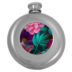 Flowers, Mate, Pink, Purple, Stock Wall Round Hip Flask (5 Oz) by nateshop