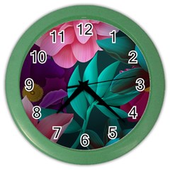 Flowers, Mate, Pink, Purple, Stock Wall Color Wall Clock by nateshop