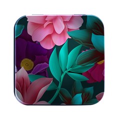 Flowers, Mate, Pink, Purple, Stock Wall Square Metal Box (black) by nateshop