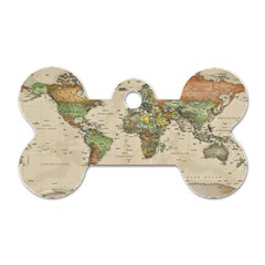 Vintage World Map Aesthetic Dog Tag Bone (one Side)