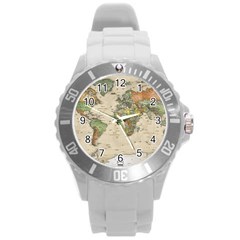 Vintage World Map Aesthetic Round Plastic Sport Watch (l)