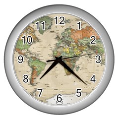 Vintage World Map Aesthetic Wall Clock (silver)