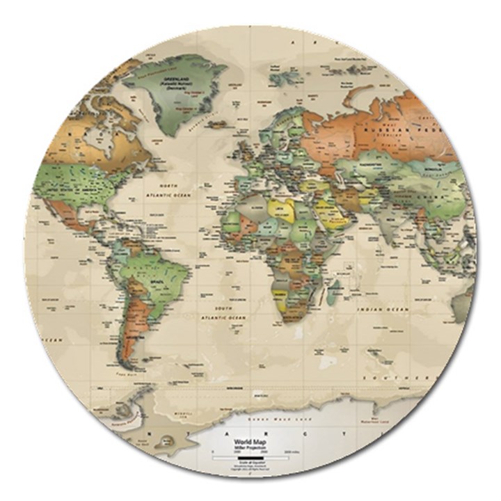 Vintage World Map Aesthetic Magnet 5  (Round)