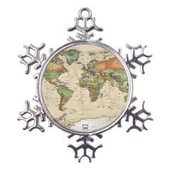 Vintage World Map Aesthetic Metal Large Snowflake Ornament by Cemarart