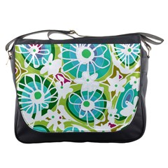 Mazipoodles Love Flowers - Olive Teal Green Purple White-  Messenger Bag by Mazipoodles