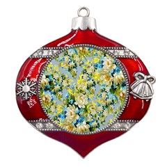 Background-flowers Metal Snowflake And Bell Red Ornament by nateshop