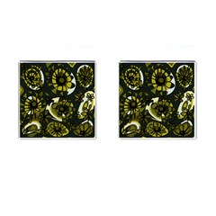 Mazipoodles Love Flowers - Dark Green Olive Black Cufflinks (square) by Mazipoodles