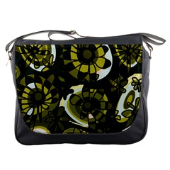 Mazipoodles Love Flowers - Dark Green Olive Black Messenger Bag by Mazipoodles