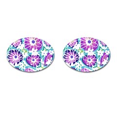 Mazipoodles Love Flowers - Blue Purple White Cufflinks (oval) by Mazipoodles