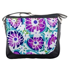 Mazipoodles Love Flowers - Blue Purple White Messenger Bag by Mazipoodles