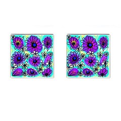 Mazipoodles Love Flowers - Blue Purple Black Cufflinks (square) by Mazipoodles