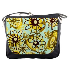 Mazipoodles Love Flowers - Duck Egg Green Olive Brown Messenger Bag by Mazipoodles
