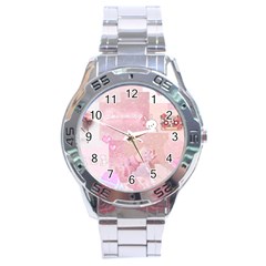Pink Aesthetic, Clouds, Cute, Glitter, Hello Kitty, Pastel, Soft Stainless Steel Analogue Watch by nateshop