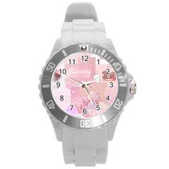 Pink Aesthetic, Clouds, Cute, Glitter, Hello Kitty, Pastel, Soft Round Plastic Sport Watch (l) by nateshop