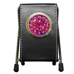 Pink Glitter, Cute, Girly, Glitter, Pink, Purple, Sparkle Pen Holder Desk Clock