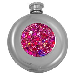 Pink Glitter, Cute, Girly, Glitter, Pink, Purple, Sparkle Round Hip Flask (5 oz)