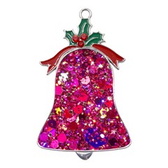 Pink Glitter, Cute, Girly, Glitter, Pink, Purple, Sparkle Metal Holly Leaf Bell Ornament