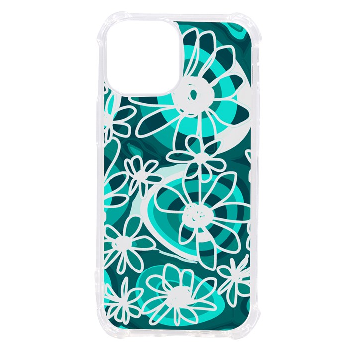 Mazipoodles Love Flowers - Dark Teal Turquoise White iPhone 13 mini TPU UV Print Case