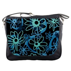 Mazipoodles Love Flowers - Black Dusty Blue Duck Egg Green Messenger Bag by Mazipoodles