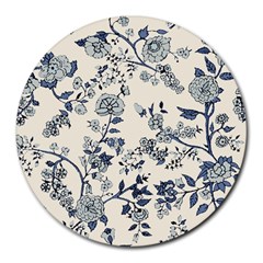 Blue Vintage Background, Blue Roses Patterns Round Mousepad by nateshop