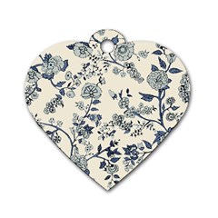 Blue Vintage Background, Blue Roses Patterns Dog Tag Heart (one Side) by nateshop