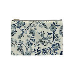 Blue Vintage Background, Blue Roses Patterns Cosmetic Bag (medium) by nateshop