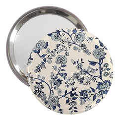 Blue Vintage Background, Blue Roses Patterns 3  Handbag Mirrors by nateshop