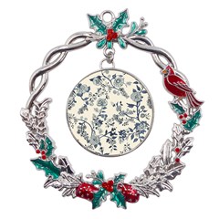 Blue Vintage Background, Blue Roses Patterns Metal X mas Wreath Holly Leaf Ornament by nateshop