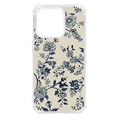 Blue Vintage Background, Blue Roses Patterns Iphone 14 Pro Tpu Uv Print Case