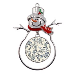 Blue Vintage Background, Blue Roses Patterns Metal Snowman Ornament by nateshop