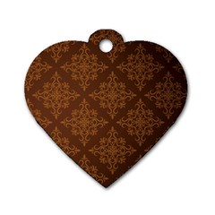 Brown Floral Pattern Floral Vintage Pattern, Brown Vintage Dog Tag Heart (two Sides) by nateshop