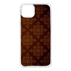 Brown Floral Pattern Floral Vintage Pattern, Brown Vintage Iphone 14 Plus Tpu Uv Print Case by nateshop