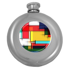 Multicolored Retro Abstraction, Lines Retro Background, Multicolored Mosaic Round Hip Flask (5 Oz) by nateshop