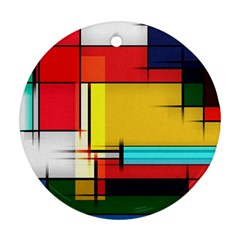 Multicolored Retro Abstraction, Lines Retro Background, Multicolored Mosaic Round Ornament (two Sides) by nateshop